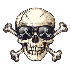 Pirate eye patch with a skull and crossbones design, isolated on transparent background.