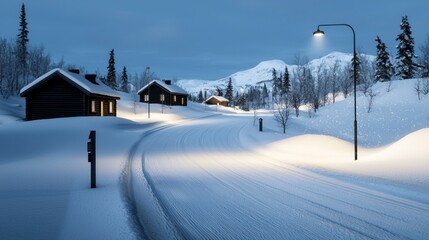 Snowy Village at Night