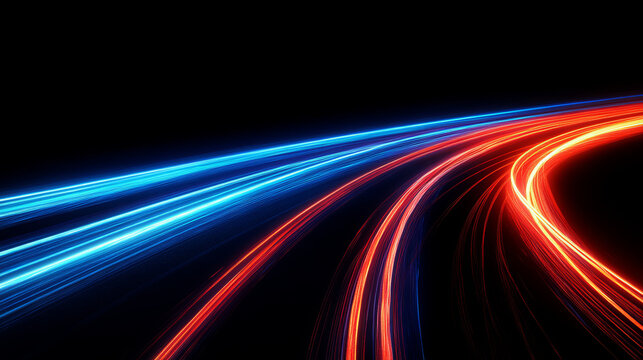 dynamic neon red and blue light trails photography: abstract