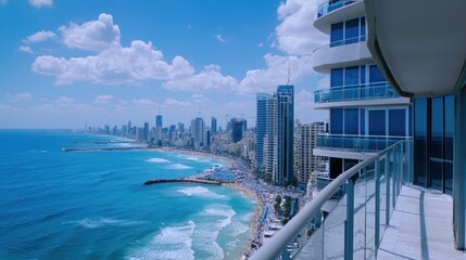 Naklejka premium Coastal Cityscape from a Balcony