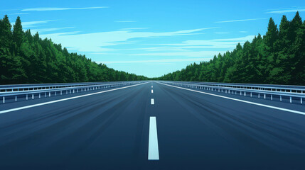 Fototapeta premium High-Speed Modern Freeway Cutting Through Dense Green Forest Landscape Illustration
