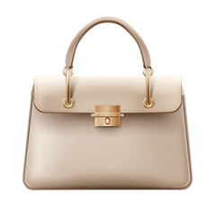 Stylish handbag with a gold clasp, on transparent background.