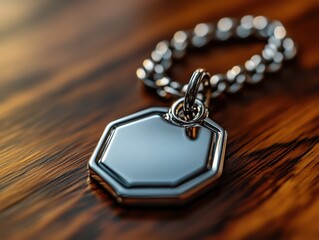 Elegant Metallic Pendant on a Wooden Surface with Fine Details