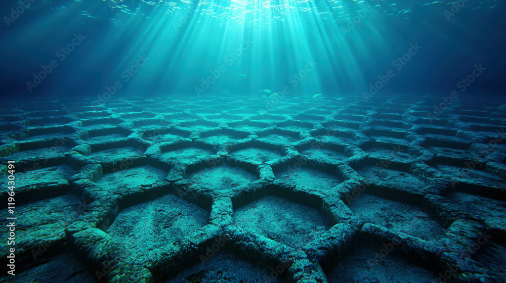 Poster mesmerizing geometric patterns underwater with beautiful light rays in a scenic environment