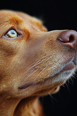 A Reddish Brown Dogs Face Gazes Upward