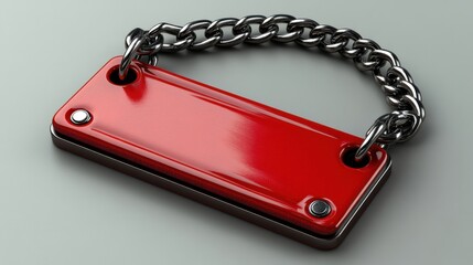 Red Blank Label with Chain on Neutral Background for Customization