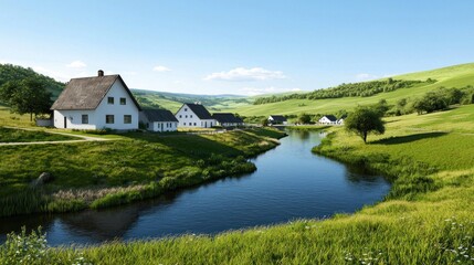 Obraz premium Picturesque Village by the River