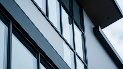 Modern Architectural Design: Sleek Glass Windows and Metal Frame Facade of a Contemporary Building