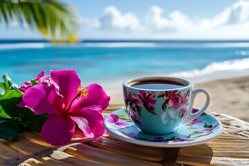 Hawaiian Kona coffee beach morning