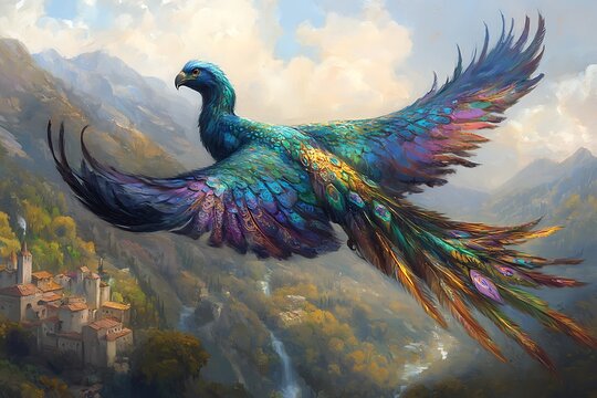 Persian simurgh in mountainous landscape