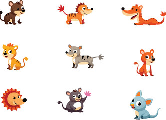 f Geometric abstract animals. Black animals on white background. Trendy mono line vector design