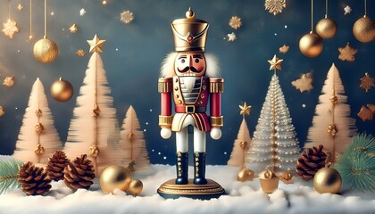 Generated image"The Enchanted Nutcracker: A Majestic Wooden Guardian Amidst Winter's Magic"