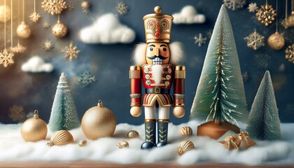 Generated image"The Enchanted Nutcracker: A Majestic Wooden Guardian Amidst Winter's Magic"