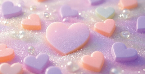 Obraz premium pastel heart shaped candy theme background with pink background