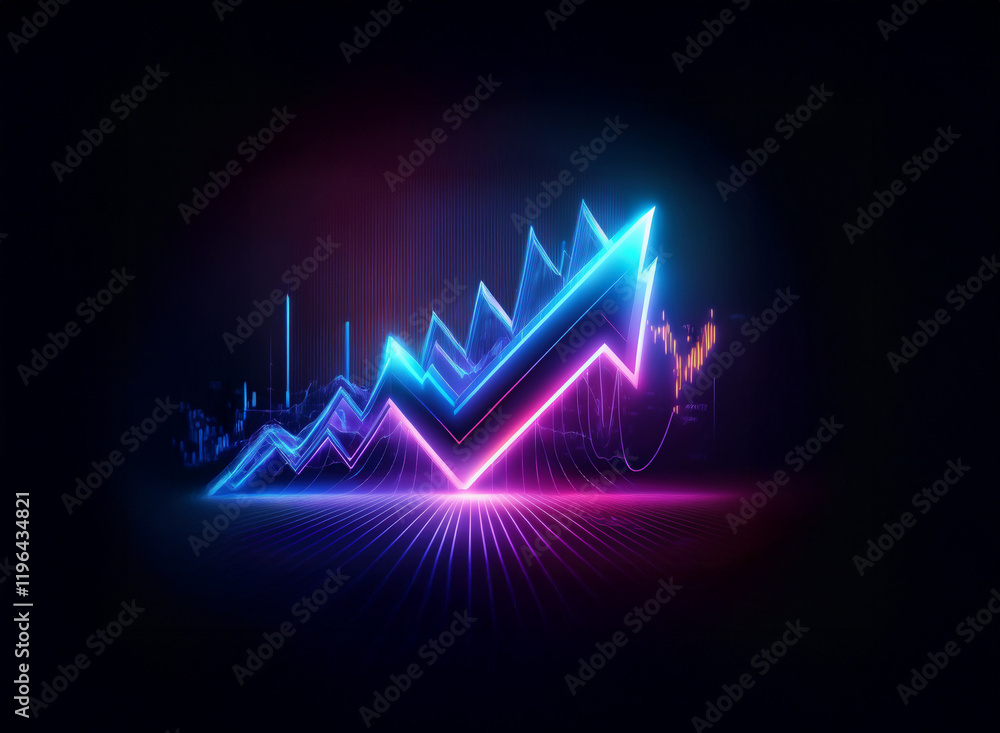 Poster glowing neon arrows ascend against a dark background, symbolizing growth and progress. the vibrant l