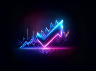 Glowing neon arrows ascend against a dark background, symbolizing growth and progress.  The vibrant lines create a dynamic visual representation of upward trends.