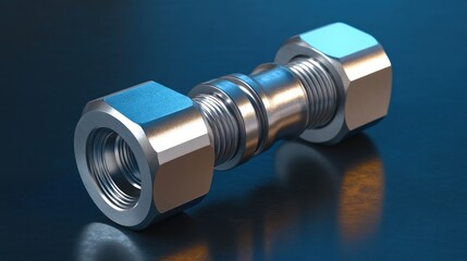 Metal connector, studio shot, dark background, industrial