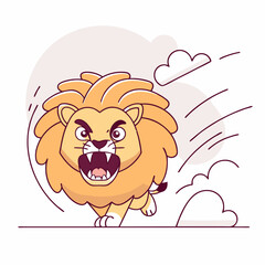 Obraz premium Dynamic roaring lion with a dramatic dust effect around its mane, symbolizing power and movement.