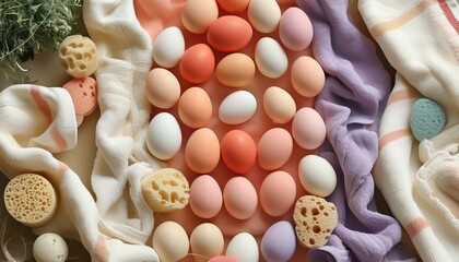 Colorful easter egg dyeing with pastel hues and natural textures