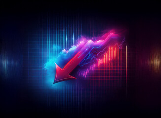 A vibrant, neon-lit arrow points sharply downward against a backdrop of dynamic, glowing lines suggesting a graph.  The image evokes feelings of decline or loss.