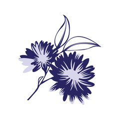 Abstract sunflower illustration with elegant blue and peach flowers, modern botanical art for home decor and design projects