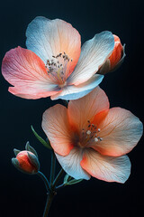 Delicate Peach and Blue Flowers Dark Background
