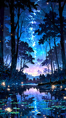 night forest in the morning