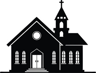 Church house silhouette vector, Christian church silhouette, Christian church with cross vector 