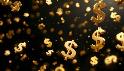 Golden dollar signs pour down from the heavens, representing abundance and the notion of wealth