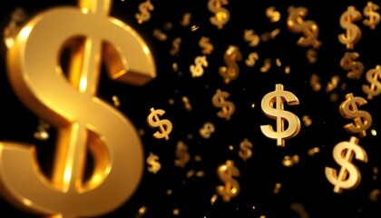 A stream of golden dollar signs falls from the sky, highlighting the concept of wealth and abundance
