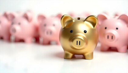 Several gold piggy banks displayed in front of a white background, highlighting wealth management ideas