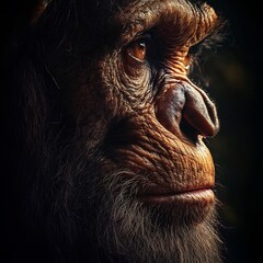 Obraz premium Resolute and Resilient Primate Portrait in Dramatic Wilderness Landscape