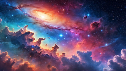 A stunning wallpaper featuring a mesmerizing outer space scene, showcasing a vast expanse filled with twinkling stars, vibrant nebulae, and distant galaxies