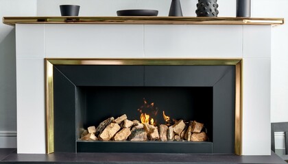 Generated image"Sleek Elegance: A Geometric Fireplace with Bold Black and Brass Accents