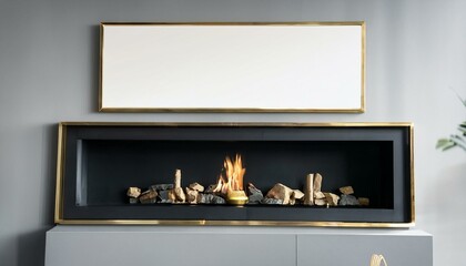 Generated image"Sleek Elegance: A Geometric Fireplace with Bold Black and Brass Accents