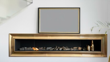 Generated image"Sleek Elegance: A Geometric Fireplace with Bold Black and Brass Accents