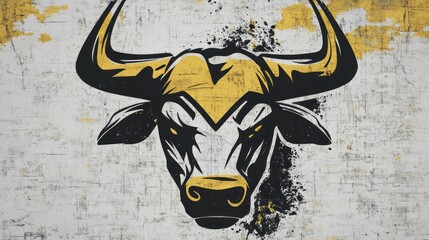 Fierce Bull Head Graphic Design:  A Powerful Black and Gold illustration on a textured background.