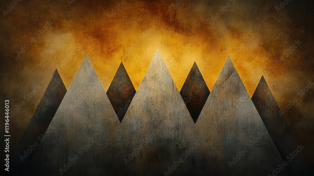 Poster abstract mountain range with jagged triangular peaks in dramatic lighting and textured background