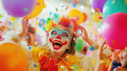 Fototapeta premium Vibrant scene filled with laughter and balloons