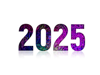 colorful two thousand twenty-five on white stroke on blur numbers green arranged overlapping each other on transparency background, banner, template, number, background,  copy space