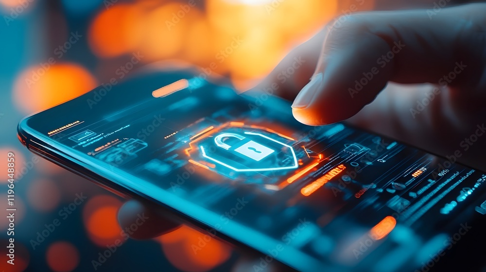 Aufkleber secure smartphone with floating holographic shield and padlock icon