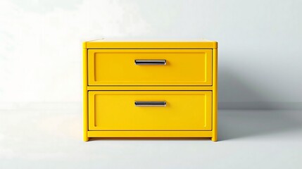 A bright yellow two drawer nightstand isolated on a white background for interior design.