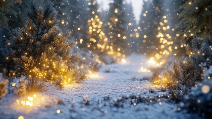 Enchanted Winter Forest: Glowing Lights and Sparkling Snow