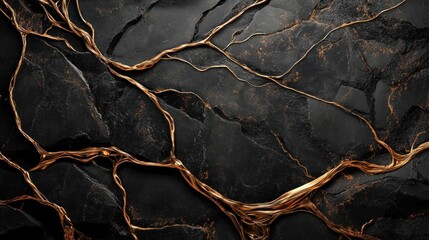 Gold veins in dark stone texture background; design element