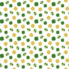 Pattern featuring green and yellow clovers on a white background for festive decoration
