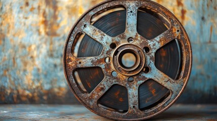 Obraz premium Rusty film reel, grunge background, vintage movie