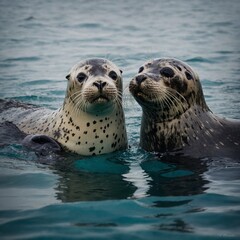 Fototapeta premium Highlight a playful moment between seals.