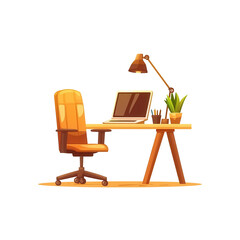 Modern home office setup cozy workspace digital illustration transparent background bright atmosphere