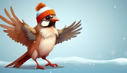 Generated image"Winter Dance: A Sparrow in Stylish Attire with Space for Your Message