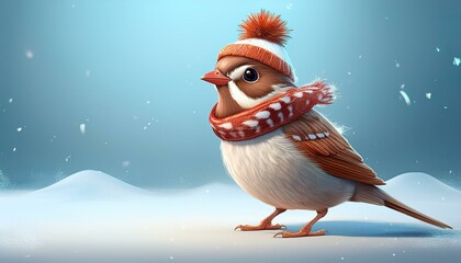 Generated image"Winter Dance: A Sparrow in Stylish Attire with Space for Your Message